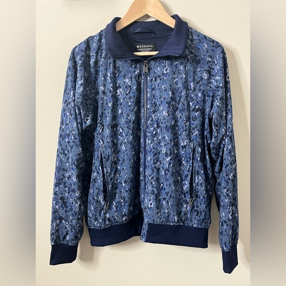Athleta Brooklyn Bomber Jacket II Blue Print Size Medium
